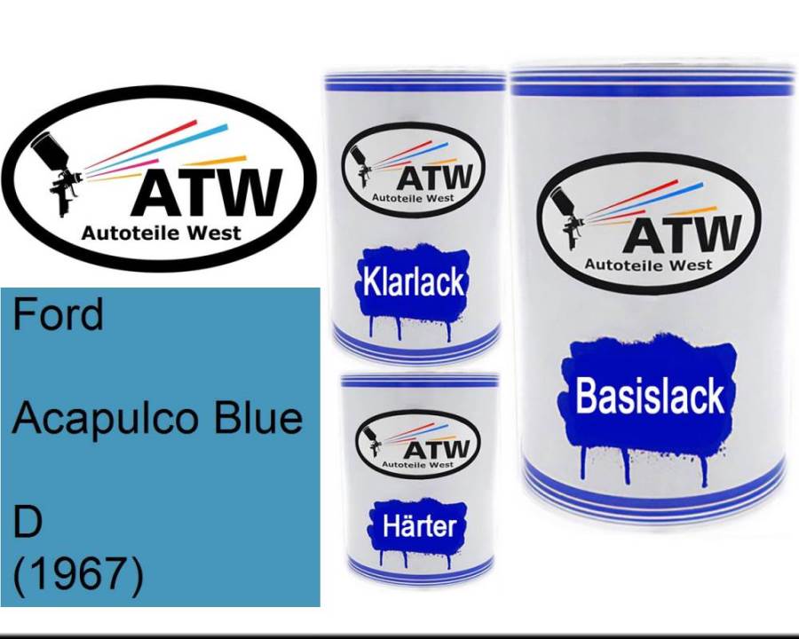 Ford, Acapulco Blue, D (1967): 500ml Lackdose + 500ml Klarlack + 250ml Härter - Set, von ATW Autoteile West.